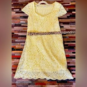 FRANCESCA Yellow Lace lined Midi Dress.